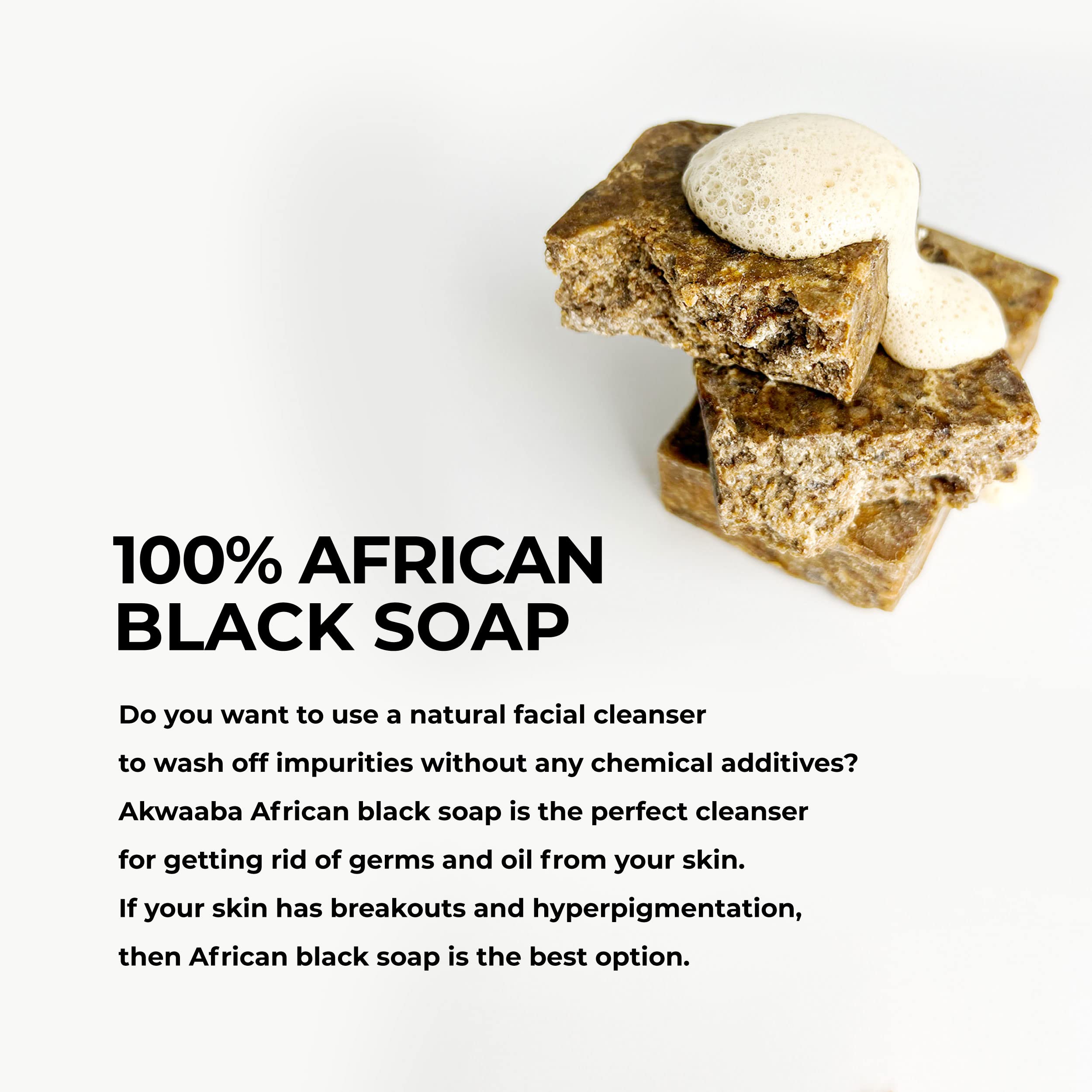 AKWAABA 100% African Black Soap(Fragrance-free) 4oz - For Body and Face | Moisturize and nourish your skin | Safe for all skin types